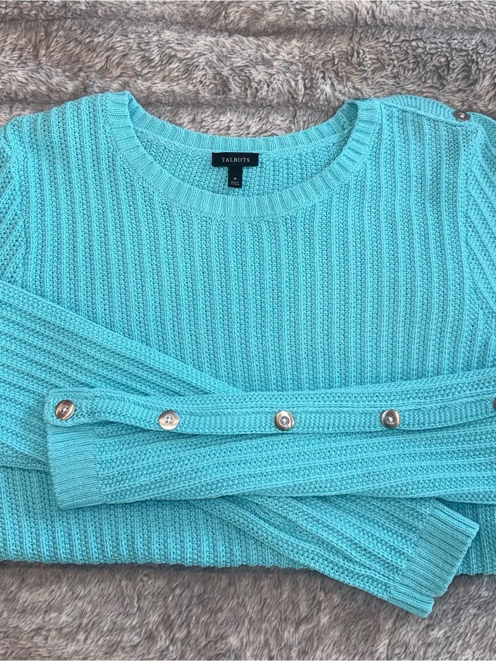 Talbots Turquoise Crewneck Sweater with Shoulder Buttons